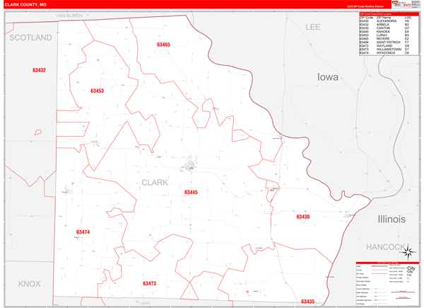 Clark County, MO Wall Map Red Line Style