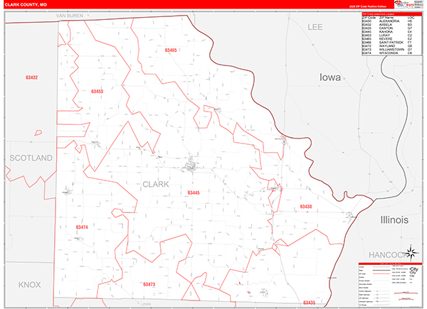Clark County, MO Map Red Line Style