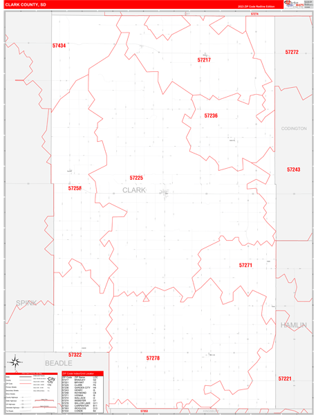 Clark County, SD Wall Map Red Line Style