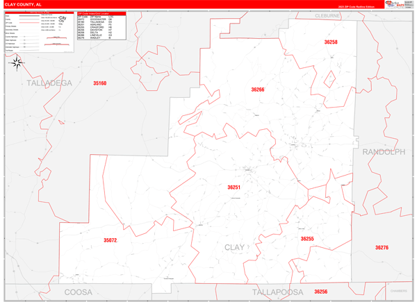 Clay County, AL Zip Code Map