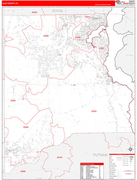 Clay County, FL Zip Code Map