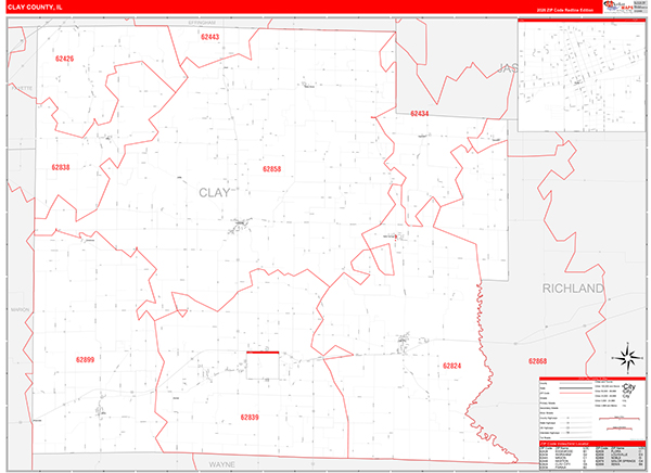 Clay County, IL Zip Code Map