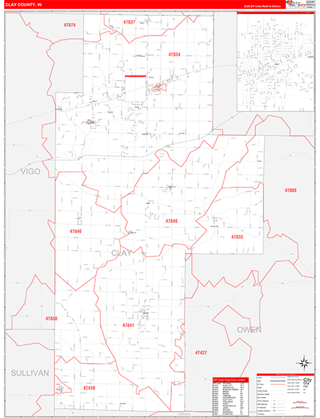 Clay County, IN Zip Code Map