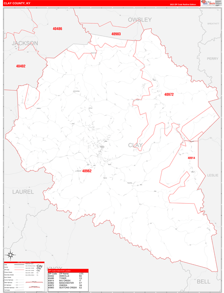 Clay County, KY Zip Code Map