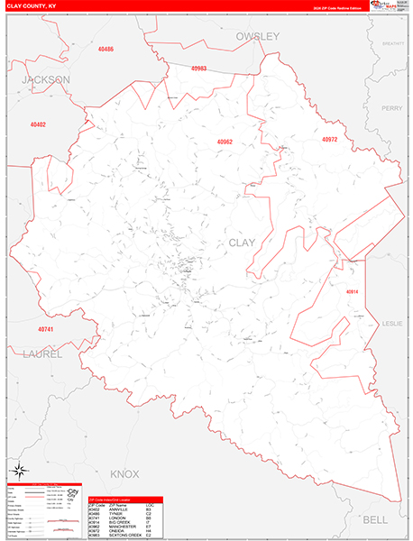Clay County, KY Zip Code Map