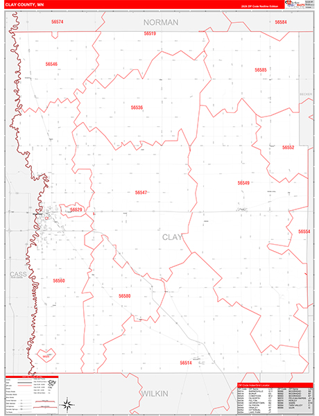 Clay County, MN Zip Code Map
