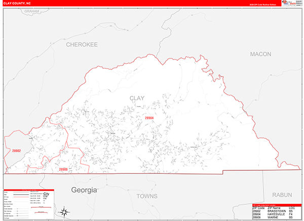 Clay County, NC Zip Code Map