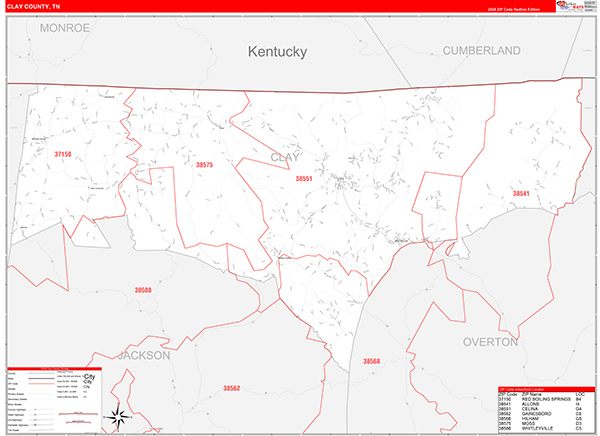 Clay County, TN Zip Code Map
