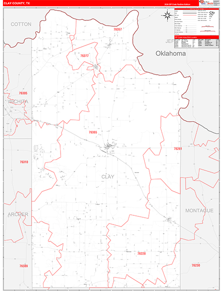 Clay County, TX Zip Code Map