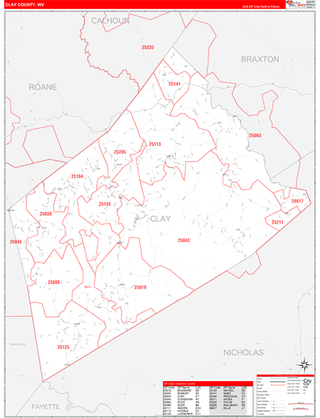 Clay County, WV Zip Code Map