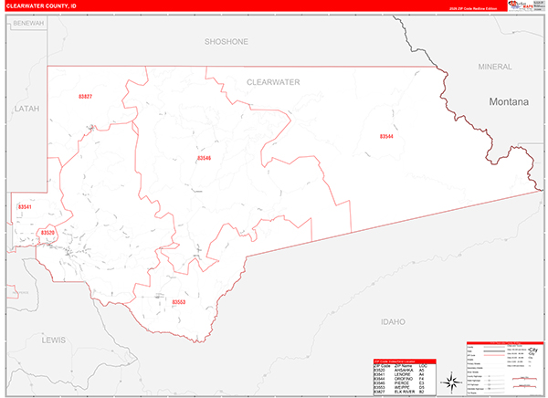 Clearwater County, ID Zip Code Wall Map