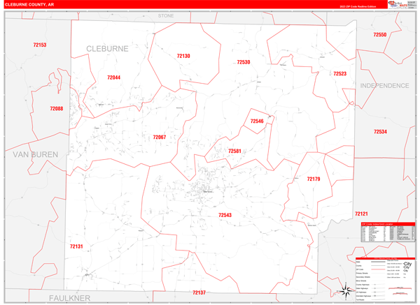 Cleburne County, AR Wall Map Red Line Style