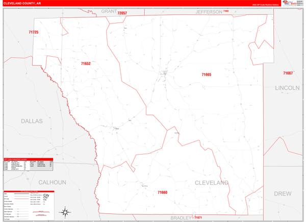 Cleveland County, AR Zip Code Map