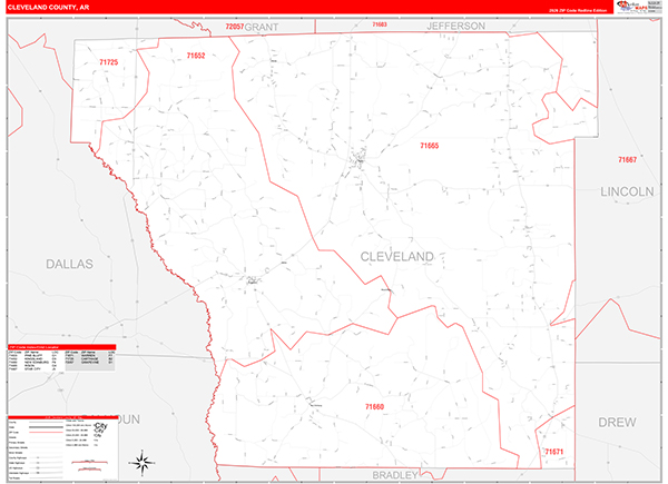 Cleveland County, AR Zip Code Map