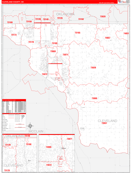 Cleveland County, OK Zip Code Wall Map
