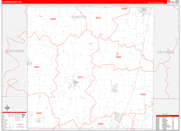 Clinton County, MO Zip Code Wall Map