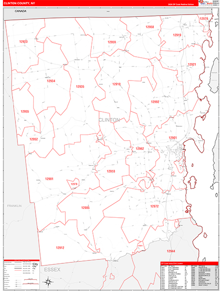 Clinton County, NY Zip Code Map