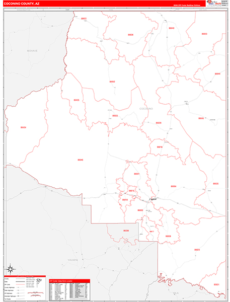 Coconino County, AZ Zip Code Wall Map