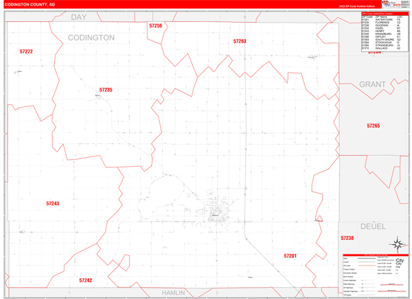 Codington County, SD Wall Map Red Line Style