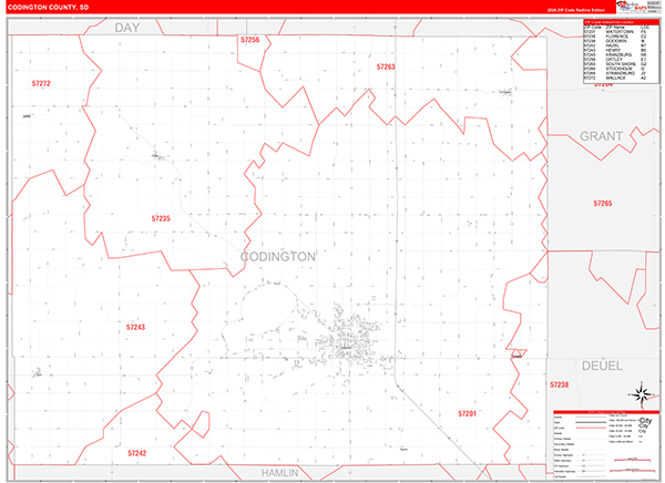 Codington County, SD Carrier Route Wall Map