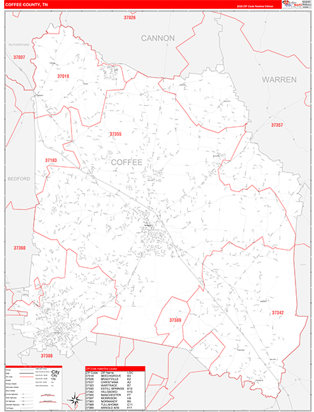 Coffee County, TN Zip Code Map