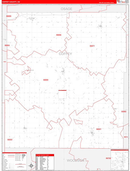 Coffey County, KS Zip Code Map