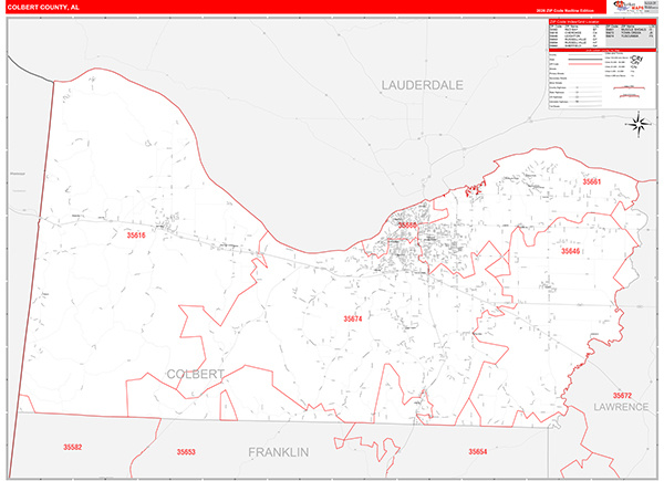 Colbert County, AL Carrier Route Wall Map