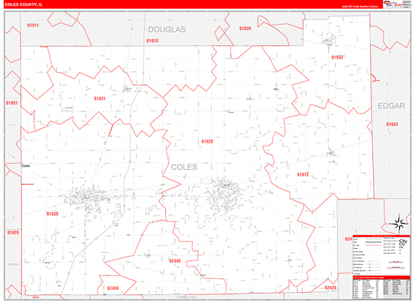 Coles County, IL Zip Code Map