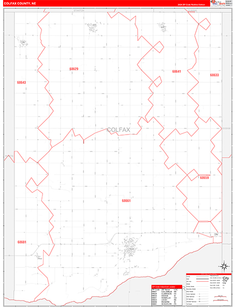 Colfax County, NE Map Red Line Style