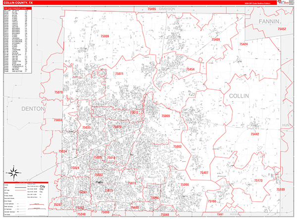 Collin County Digital Map Red Line Style