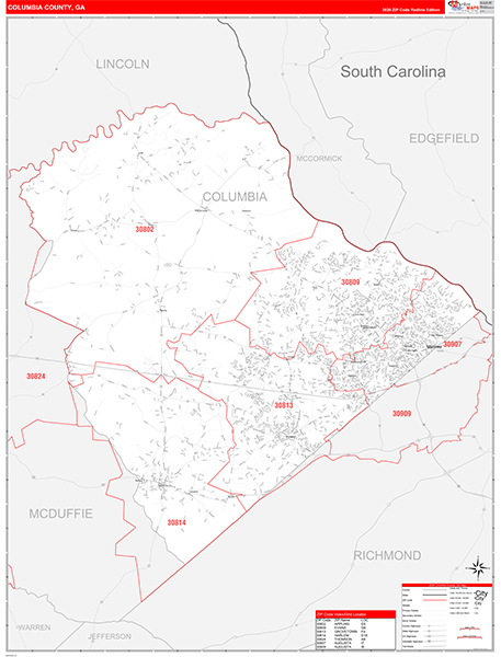 Columbia County, GA Zip Code Map