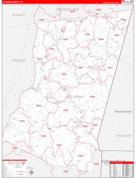 Columbia County, NY Wall Map Red Line Style