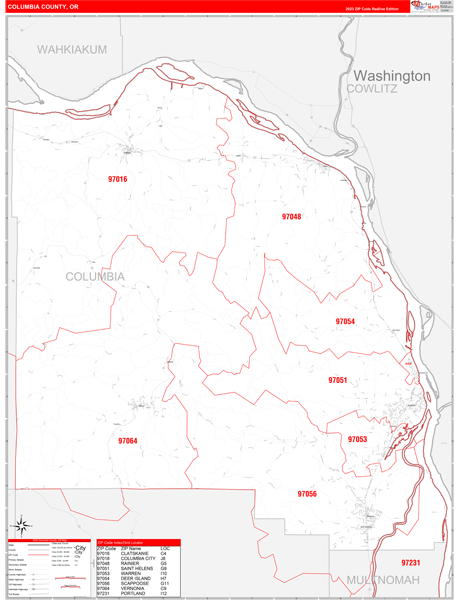 Columbia County, OR Zip Code Wall Map