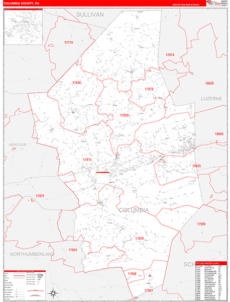 Columbia County, PA Zip Code Map