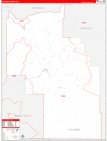 Columbia County, WA Zip Code Map