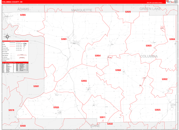 Columbia County, WI Zip Code Map