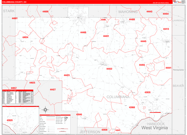 Columbiana County Digital Map Red Line Style