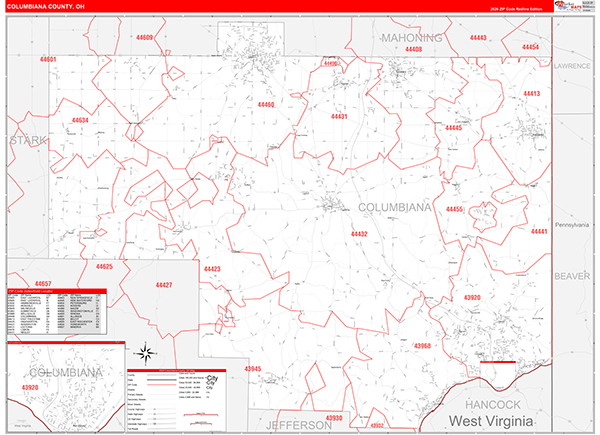 Columbiana County, OH Carrier Route Wall Map