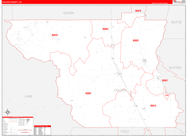 Colusa County, CA Zip Code Wall Map