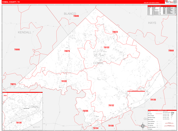 Comal County Digital Map Red Line Style