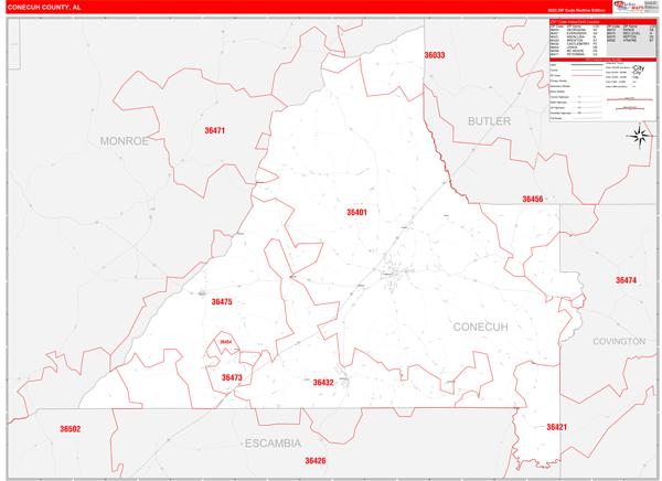 Conecuh County Digital Map Red Line Style
