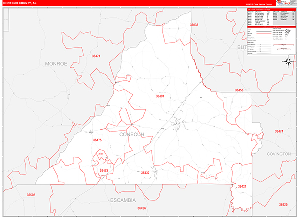 Conecuh County, AL Wall Map Red Line Style