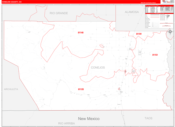 Conejos County Digital Map Red Line Style
