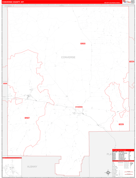Converse County Wall Map Red Line Style