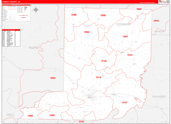 Conway County, AR Zip Code Wall Map