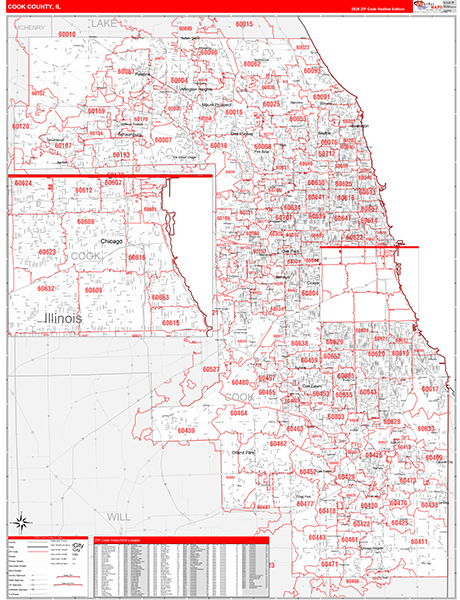 Cook County, IL Zip Code Map