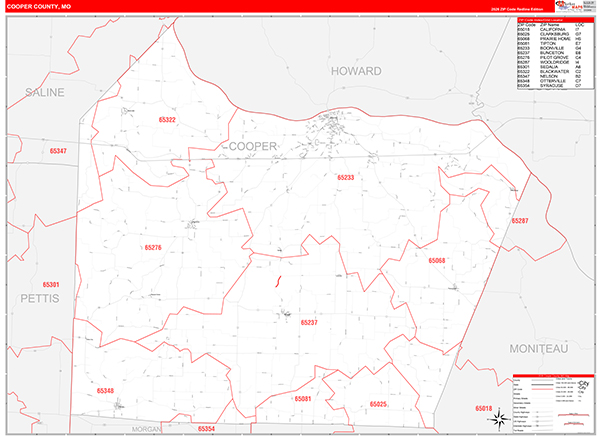 Cooper County, MO Zip Code Map