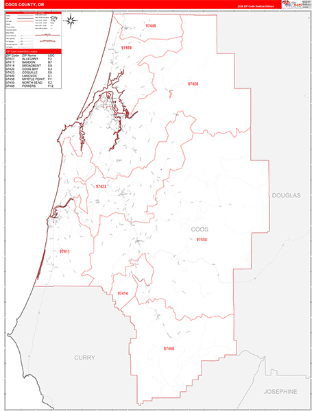 Coos County, OR Zip Code Map