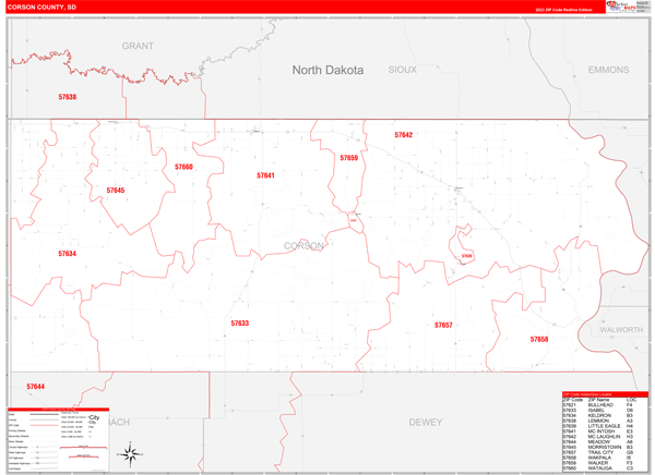 Corson County, SD Zip Code Map