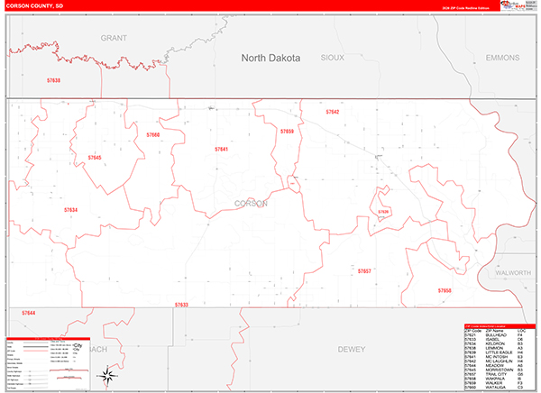 Corson County, SD Zip Code Map